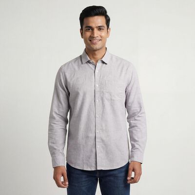 Men's Grey Regular Fit Casual Shirt