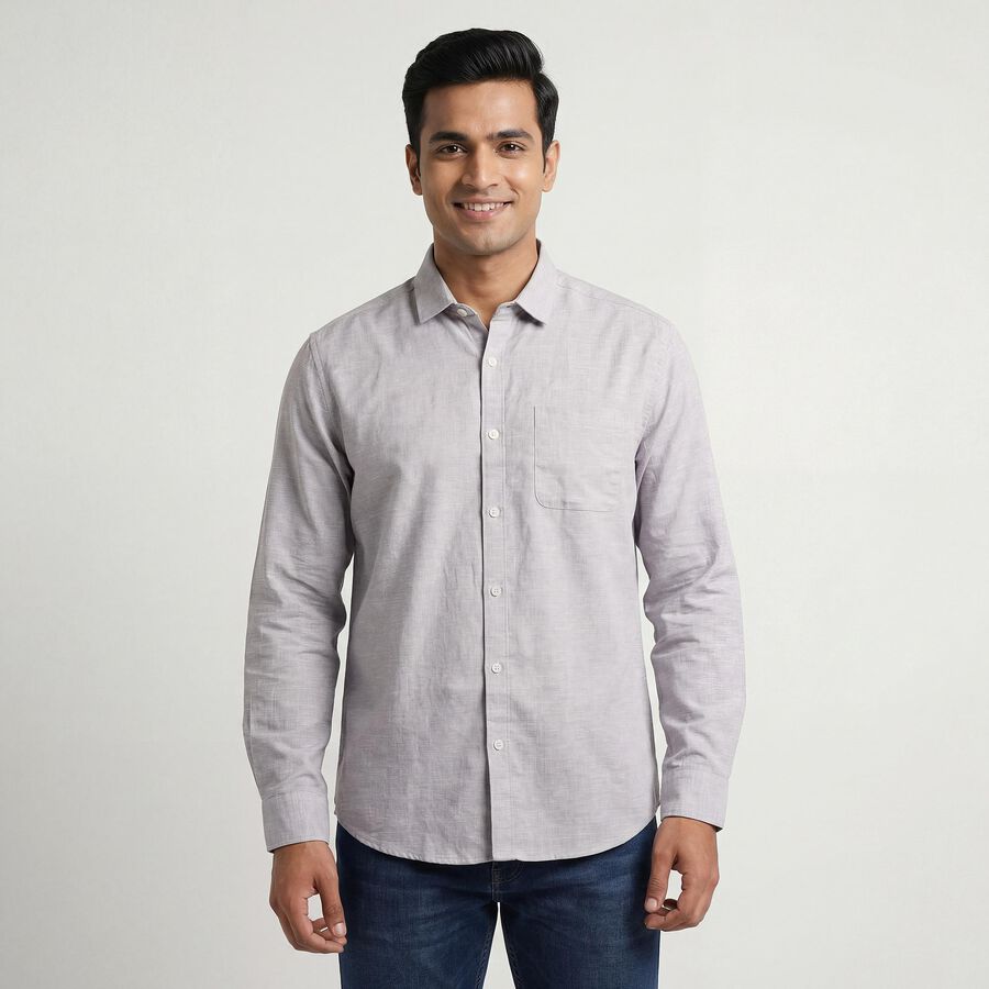 Men's Grey Regular Fit Casual Shirt, Light Grey, large