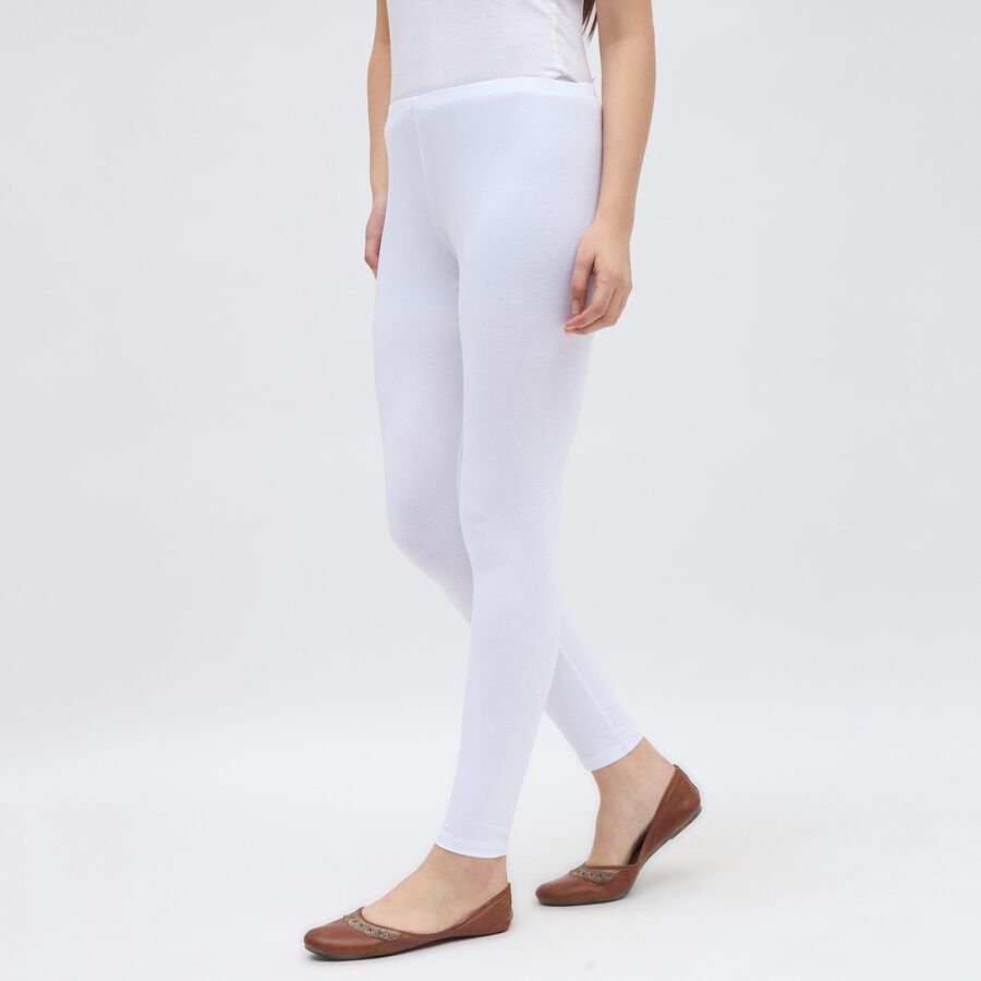 Women's Bright White Cotton Blend Churidar Leggings, सफ़ेद, large image number null