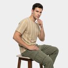 Men's Beige Round Neck Regular T-Shirt, Beige, small