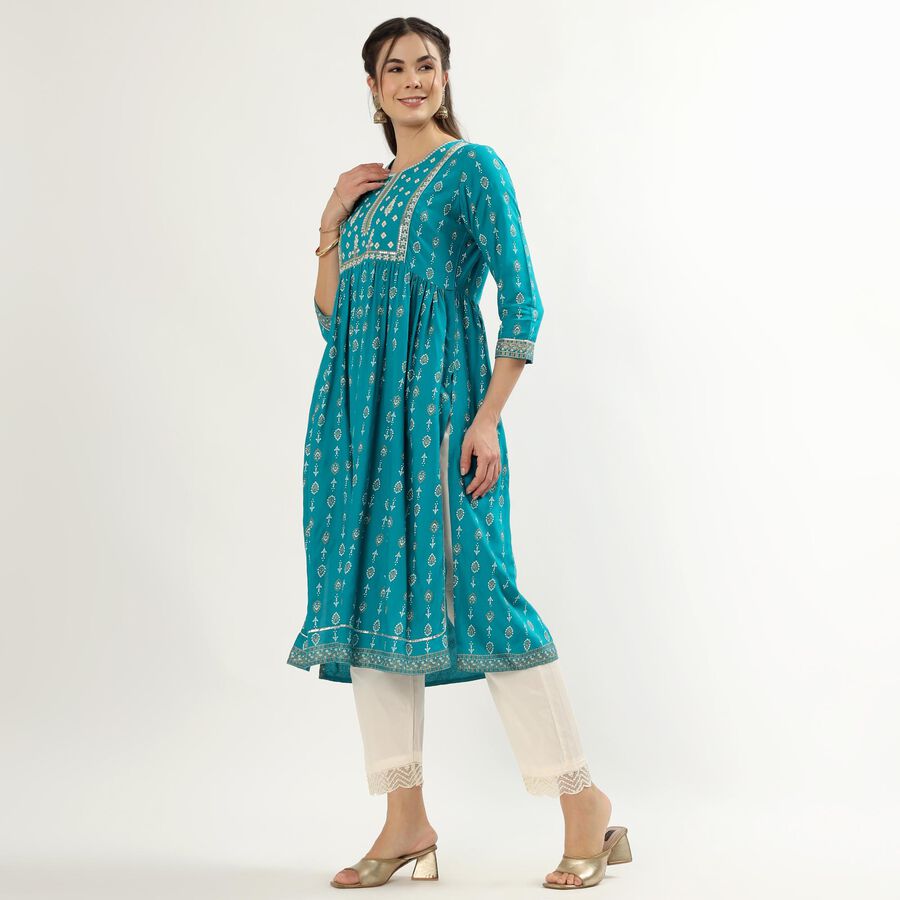 Women's Light Blue Round Neck Straight Kurta, Light Blue, large