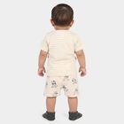 Infants' Beige 100% Cotton Round Neck Zebra Printed Baba Suit, Beige, small