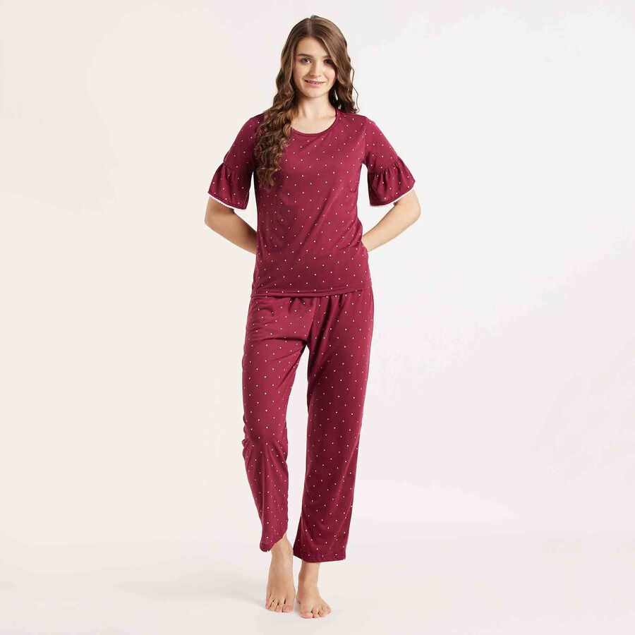 Printed Night Suit, Maroon, large image number null