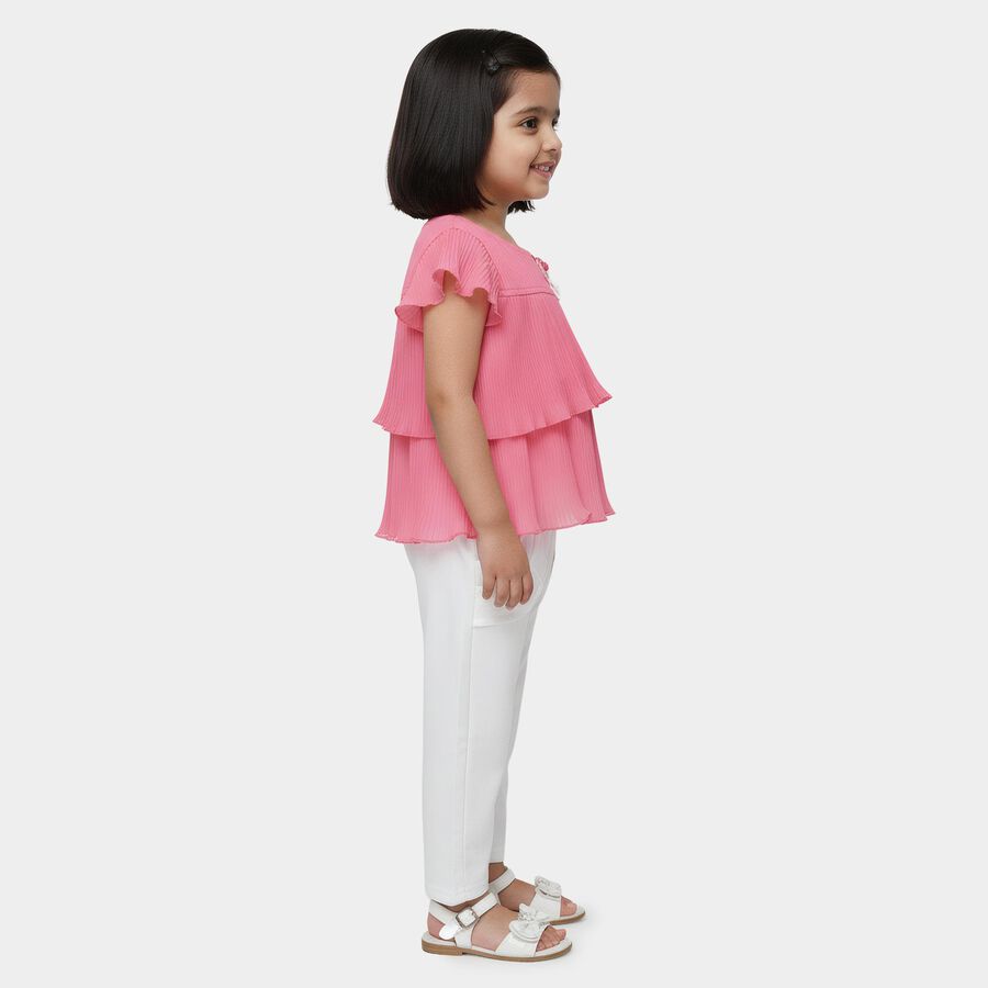 Girls Fuchsia Layered Top and White Capri Set, Fuchsia, large
