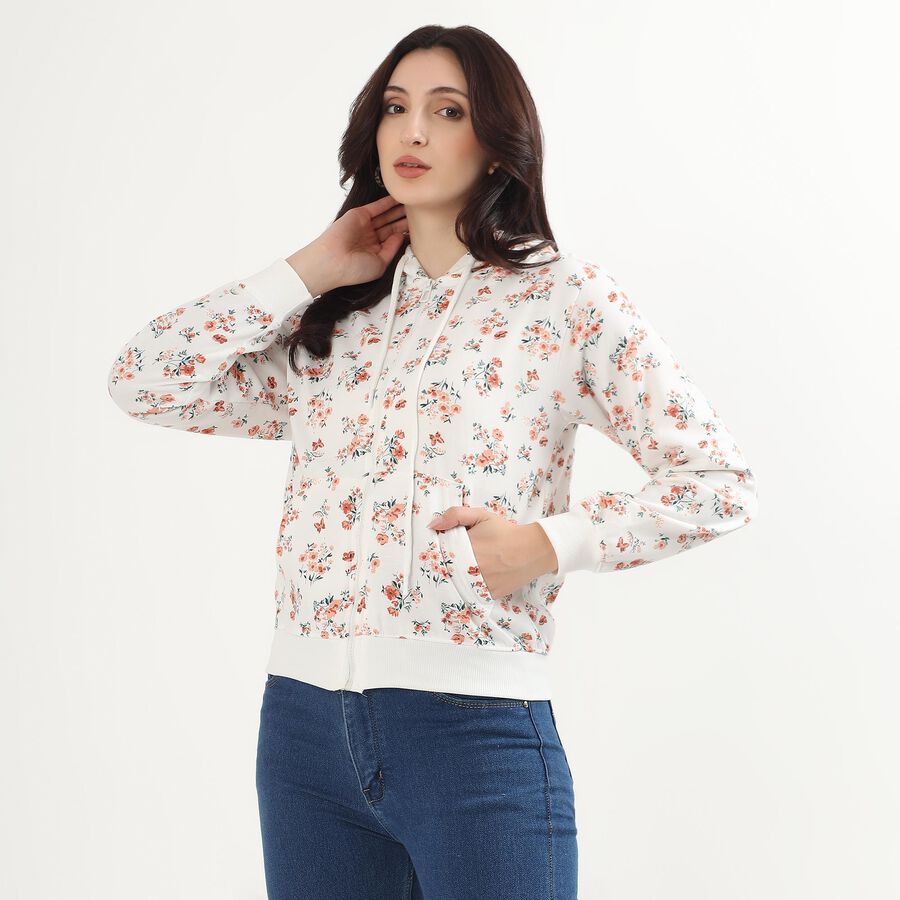 Women's Off White Hooded Casual Sweatshirt, ऑफ व्हाइट, large image number null