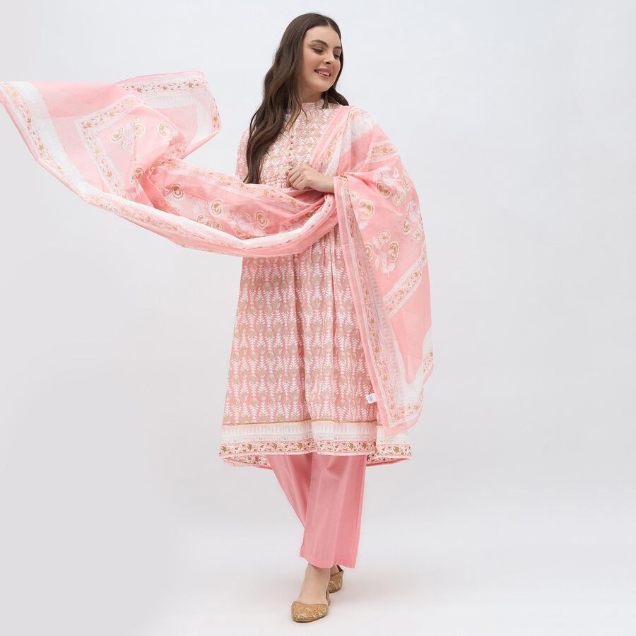 Women's Light Pink Cotton Round Neck Straight Kurta, हल्का गुलाबी, large image number null
