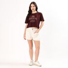 Women's Deep Maroon Cotton Round Neck Casual T-Shirt, भूरा, small