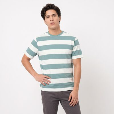 Men's Aqua Round Neck Regular T-Shirt