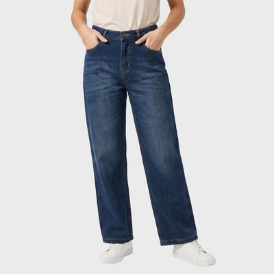 Women's Mid Blue Straight Fit Washed Jeans