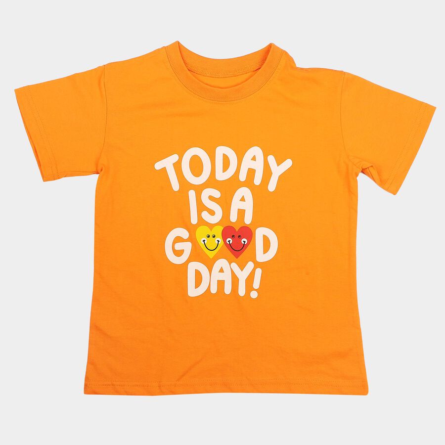 Girls Orange Round Neck Regular T-Shirt, नारंगी, large