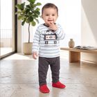Infants' Teal Blue 100% Cotton Round Neck Striped Baba Suit, टील ब्लू, small