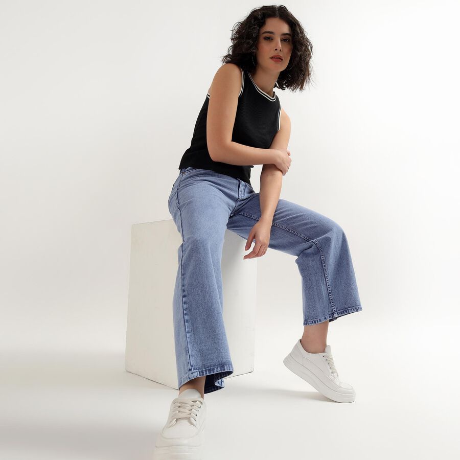 Ladies' 100% Cotton Jeans , मध्यम नीला, large image number null
