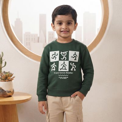 Boys' Green Crew Neck Graphic Print Sweatshirt