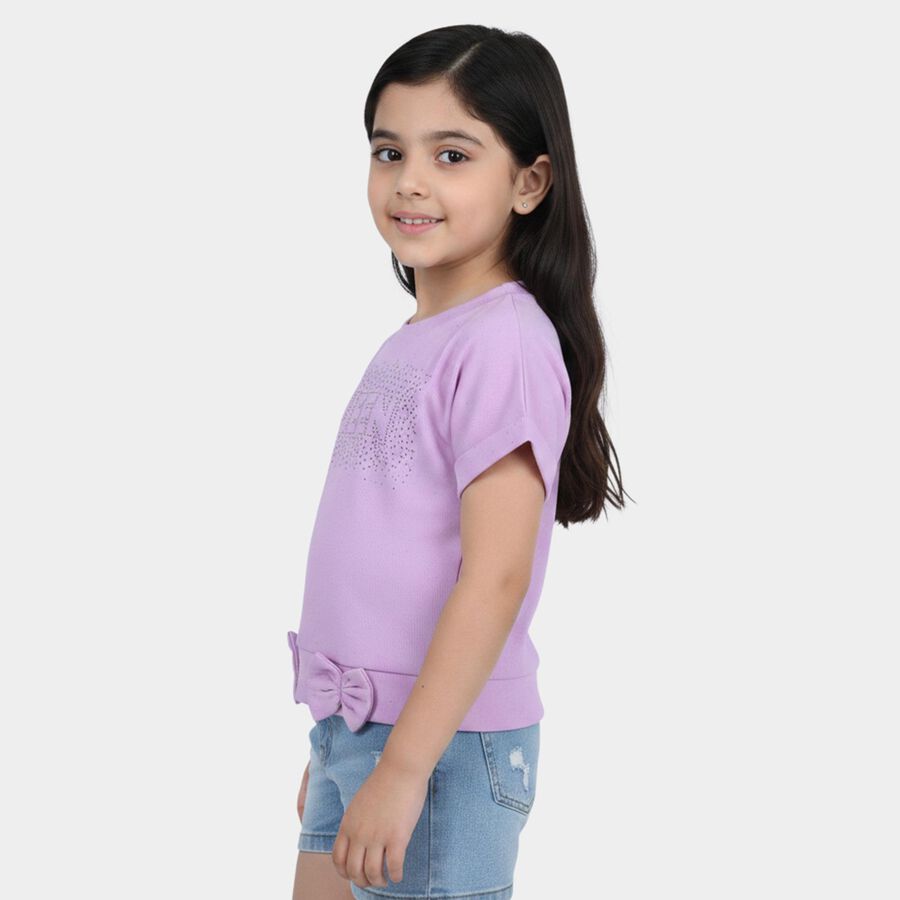 Girls' Lilac Round Neck Casual T-Shirt, Lilac, large
