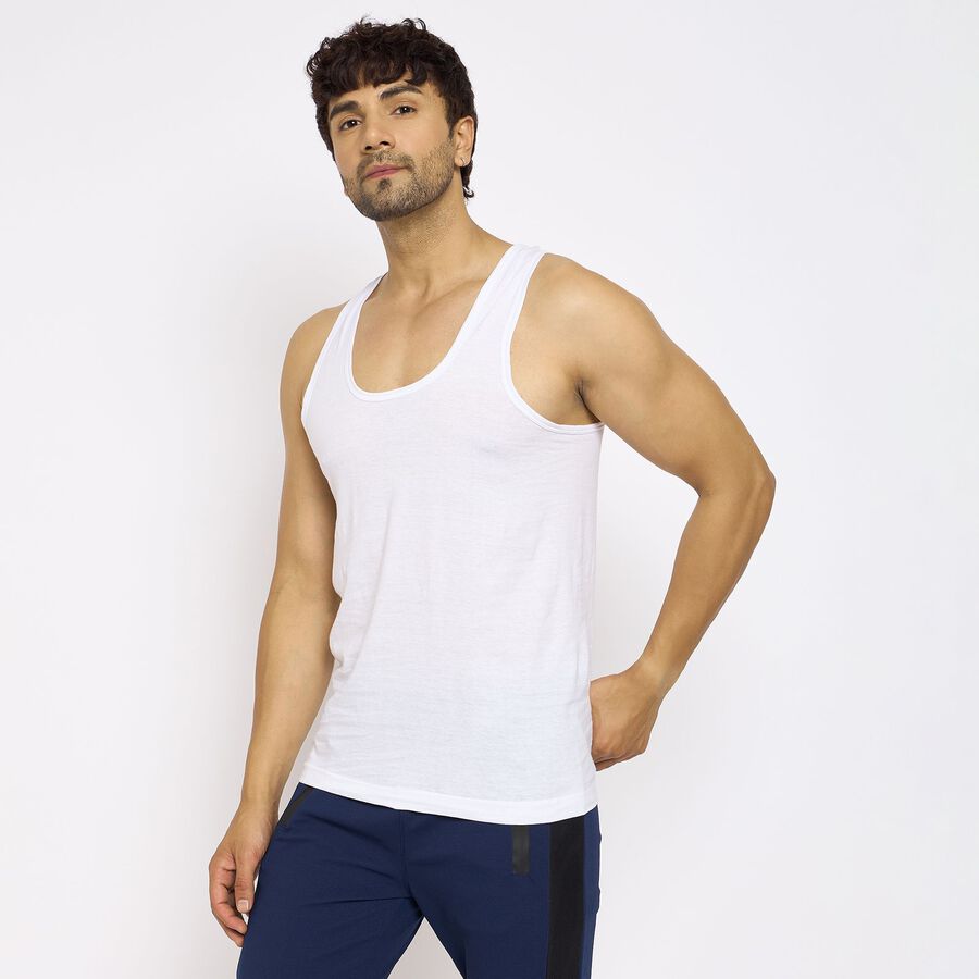 Men's 100% Cotton Vest, White, large