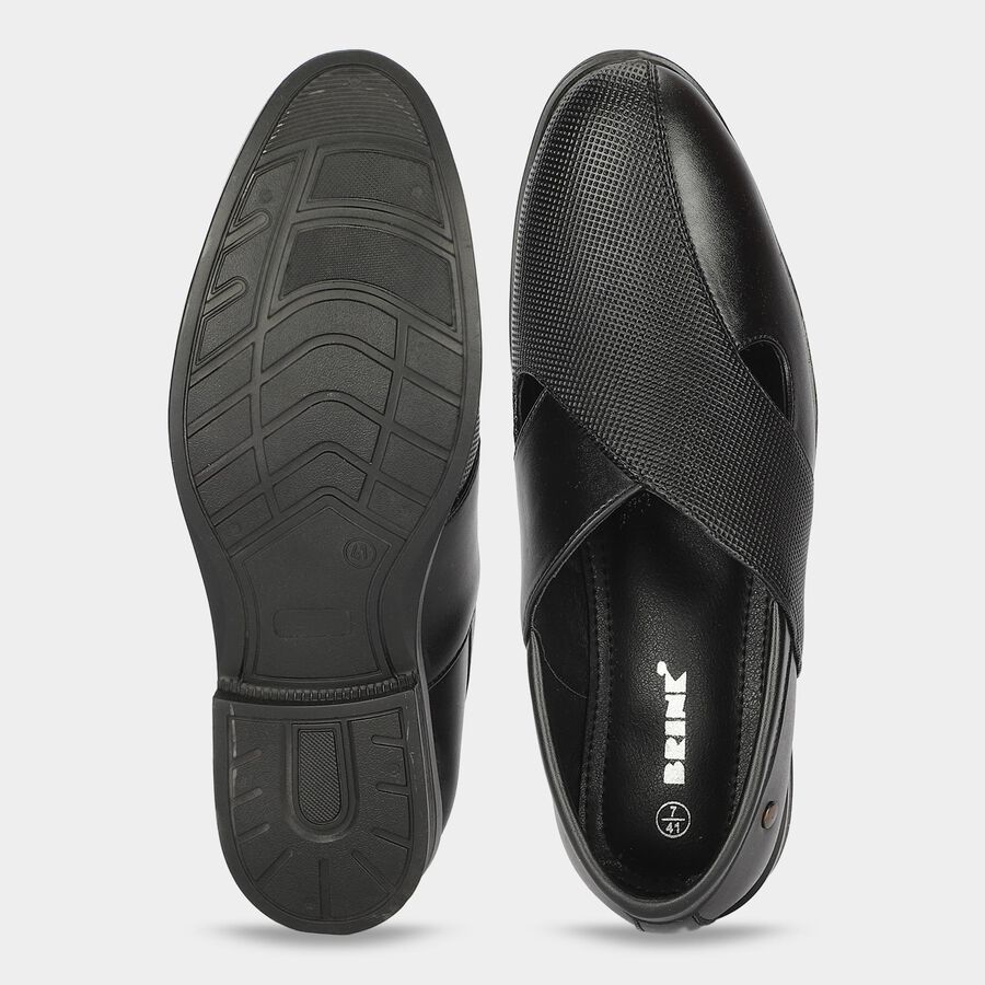 Men's Black Slip-On Strappy Sandals, काला, large
