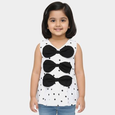 Girls' White V-Neck Romantic Polka Dot T-Shirt