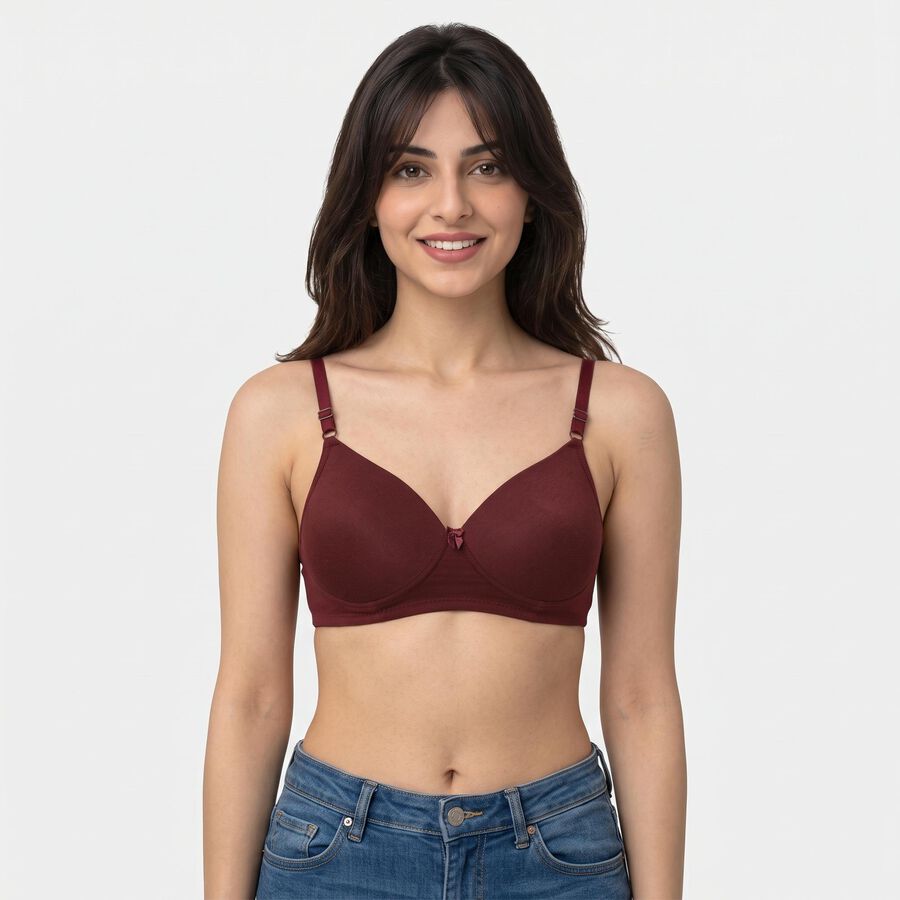 Women's Brown Padded Wire-Free T-Shirt Bra, भूरा, large