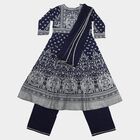 Girls Navy Blue Round Neck Fusion Set Upper and Bottom Set, Navy Blue, small