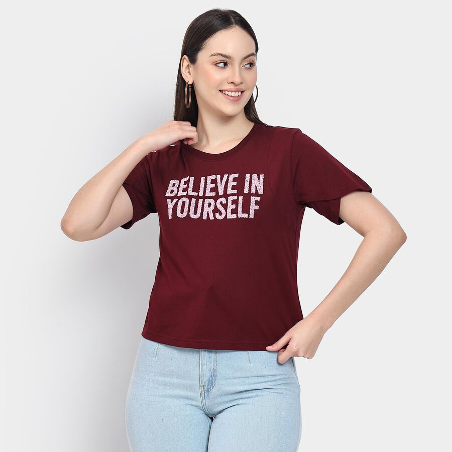 Ladies' 100% Cotton Round Neck T-Shirt , Wine, large image number null