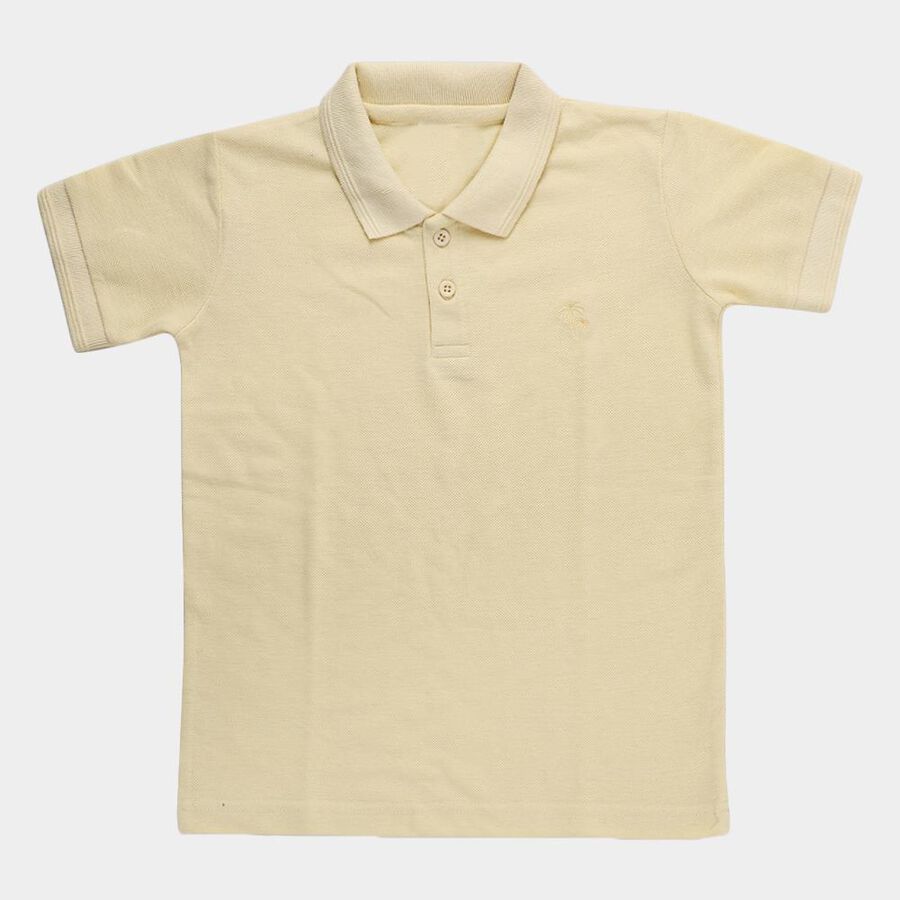 Boys Bright Yellow Crew Neck Casual Half Sleeve T-Shirt, Yellow, large