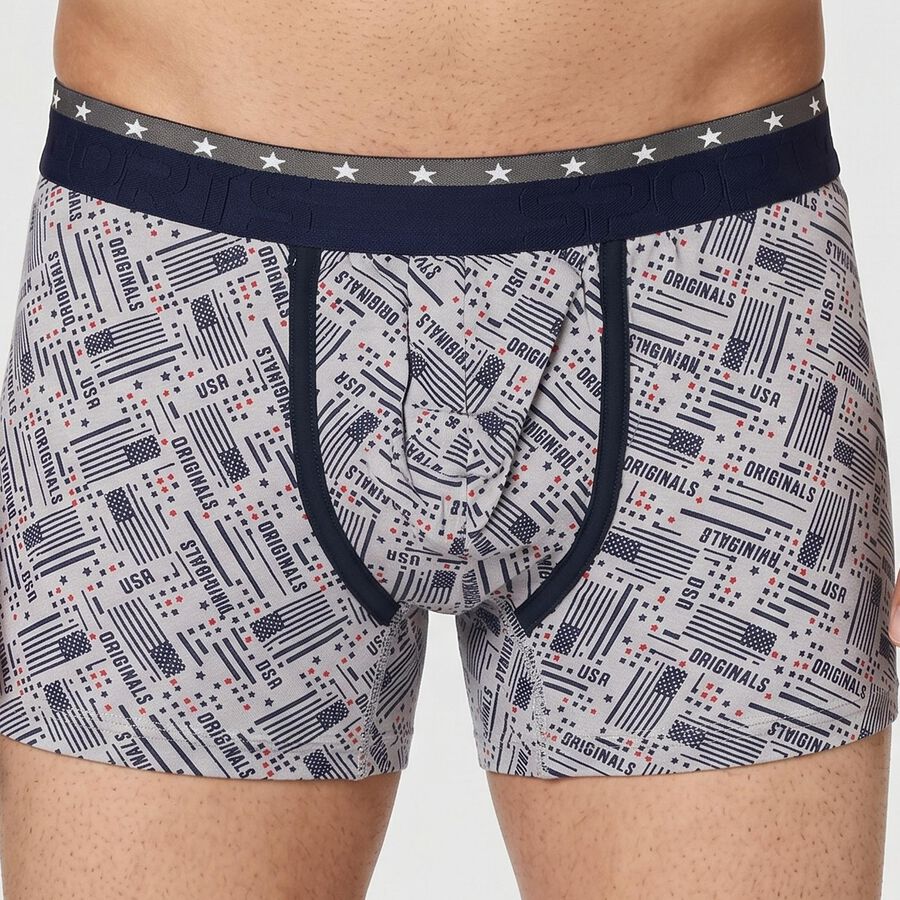 Men's Grey Regular Fit Printed Trunks, Light Grey, large