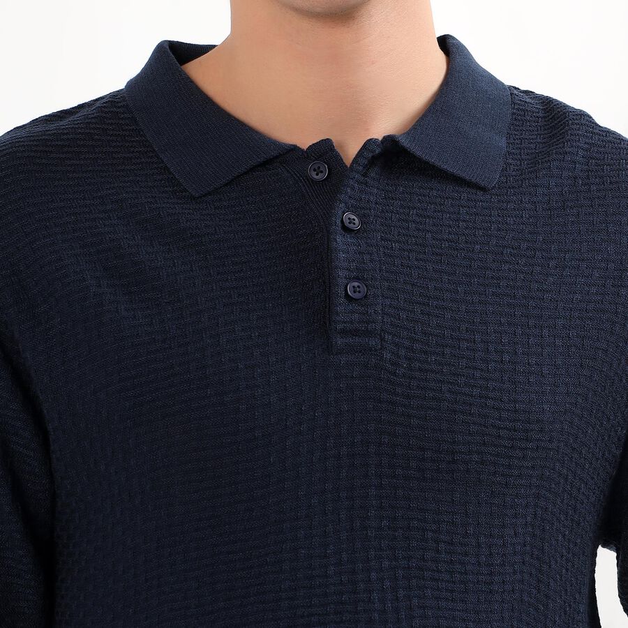 Men's Deep Midnight Navy Polo Neck Classic Pullover, Navy Blue, large image number null