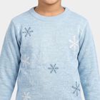 Girls Light Blue Crew Neck Printed Pullover, हल्का नीला, small