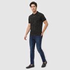 Men's Black Cotton Polo Neck Floral Printed T-Shirt, काला, small