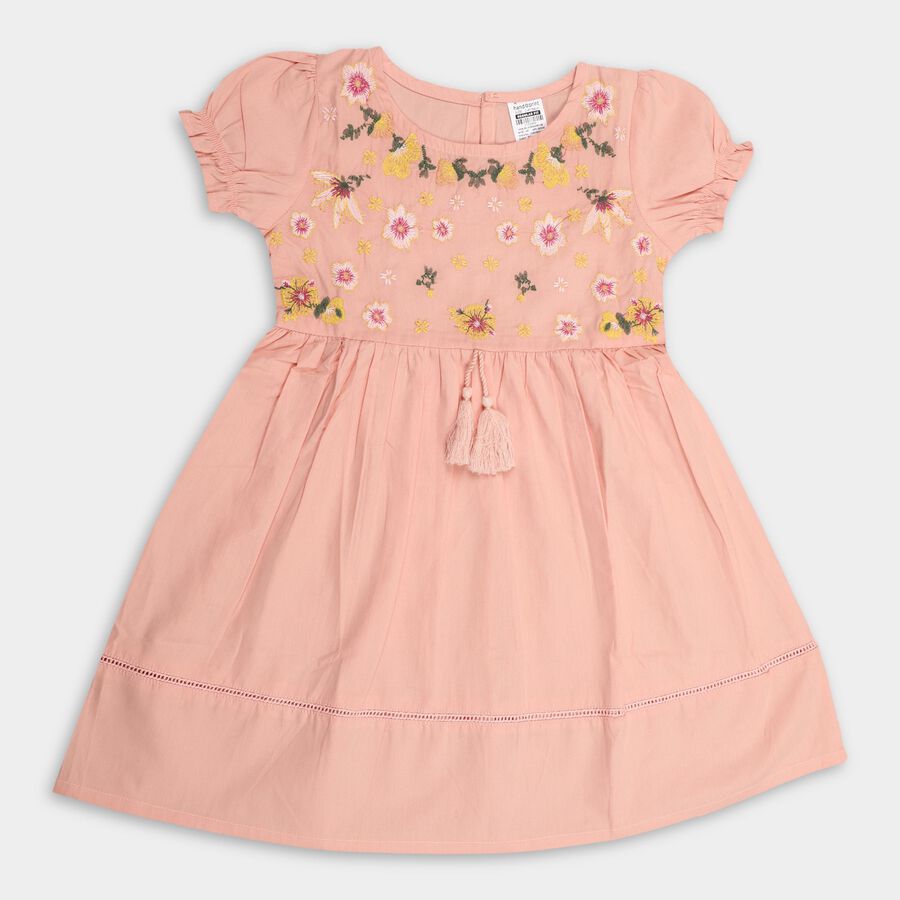Girls' 100% Cotton Frock, पीच, large image number null