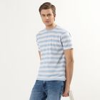Men's Light Blue Round Neck Horizontal Striped T-Shirt, स्काई ब्लू, small