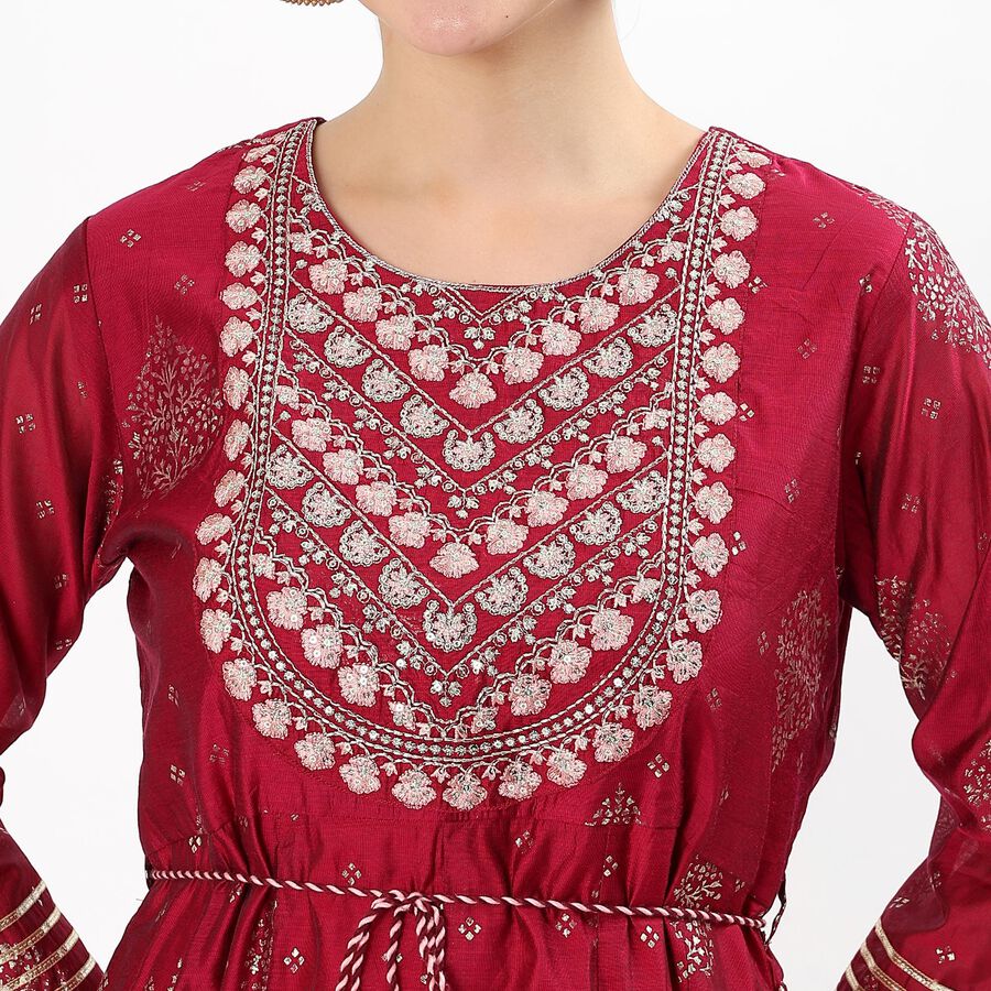 Women's Crimson Round Neck Embroidered A-Line Kurta, Fuchsia, large image number null