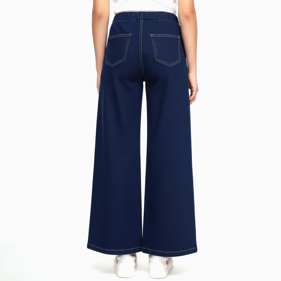 Girls' Deep Indigo Wide-Leg High Waist Jeans, गहरा नीला, large