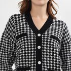 Women's Black and White V-Neck Classic Cardigan, Black, small image number null