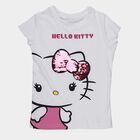 Girls White Cotton Round Neck Graphic T-Shirt, सफ़ेद, small