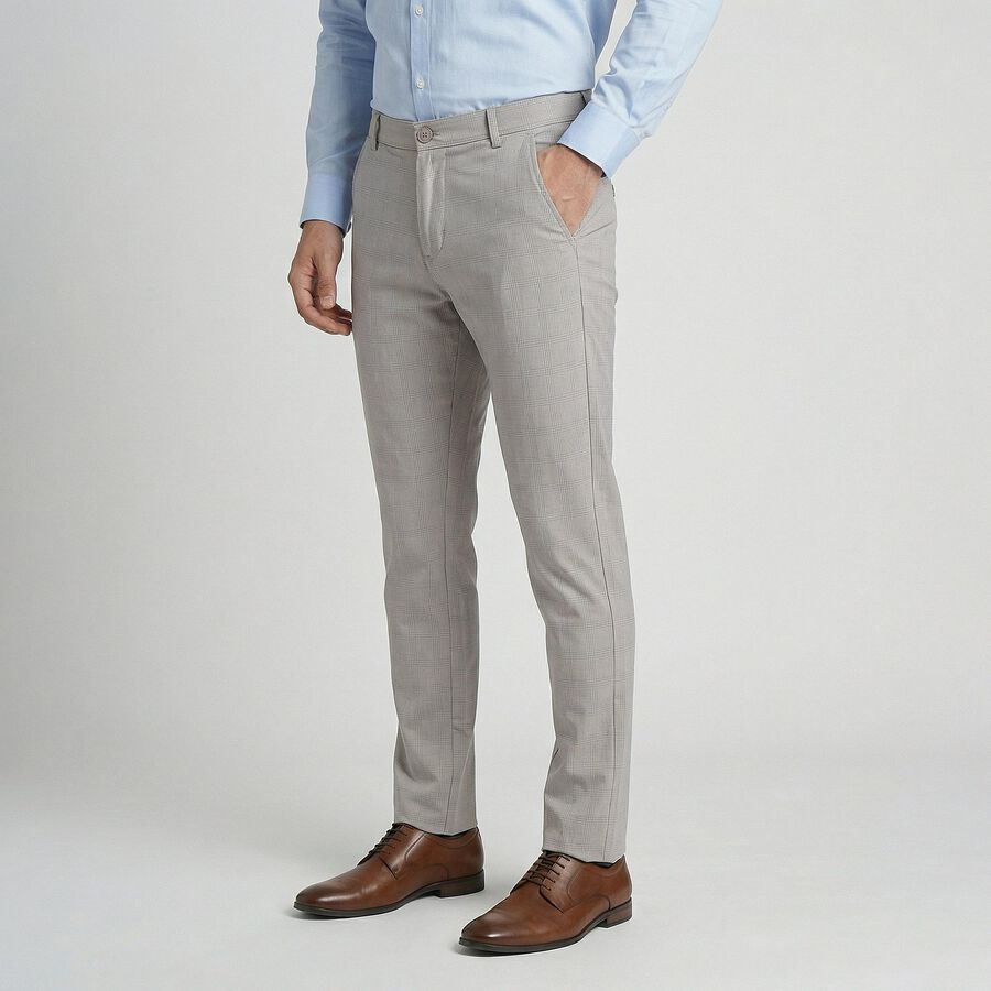 Men's Grey Slim Fit Casual Trousers, Light Grey, large