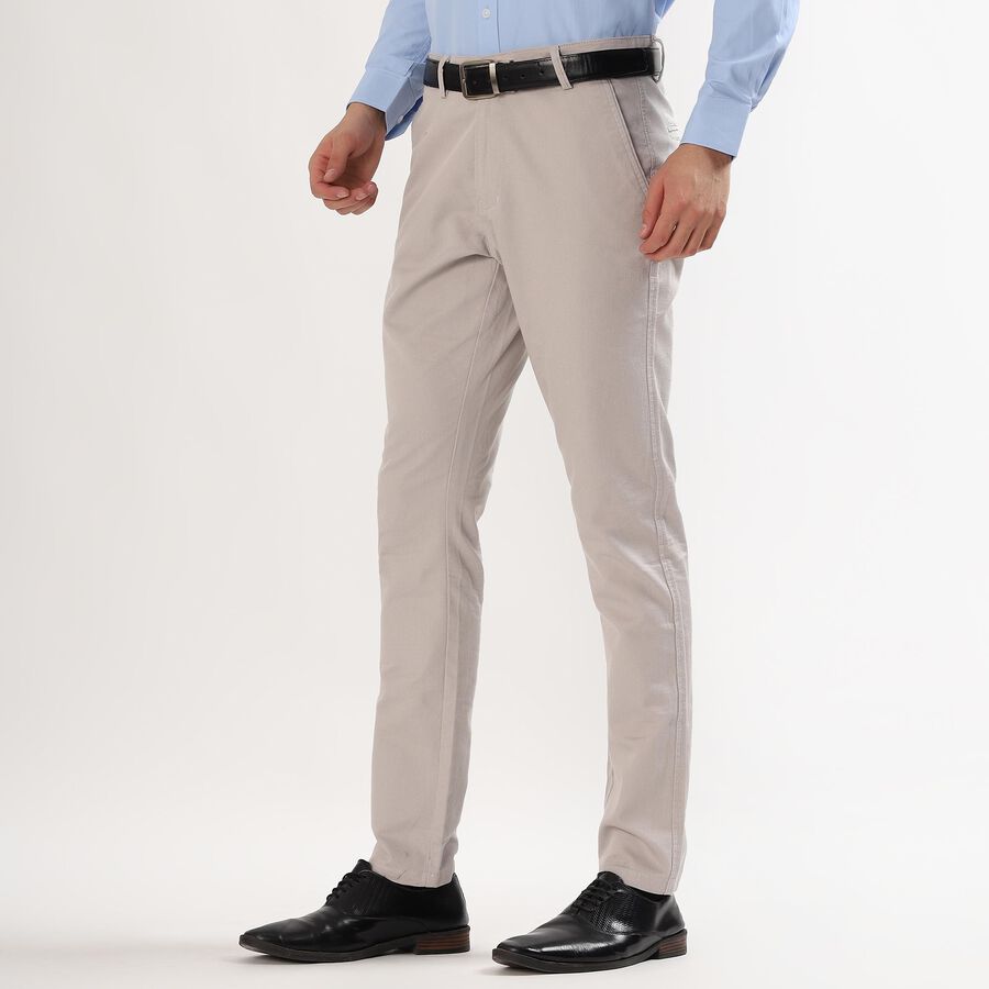 Men's Slim Fit Casual Trousers , Off White, large image number null