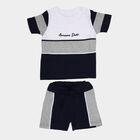 Infants' Navy Cotton Round Neck Colorblock Baba Suit, Navy Blue, small