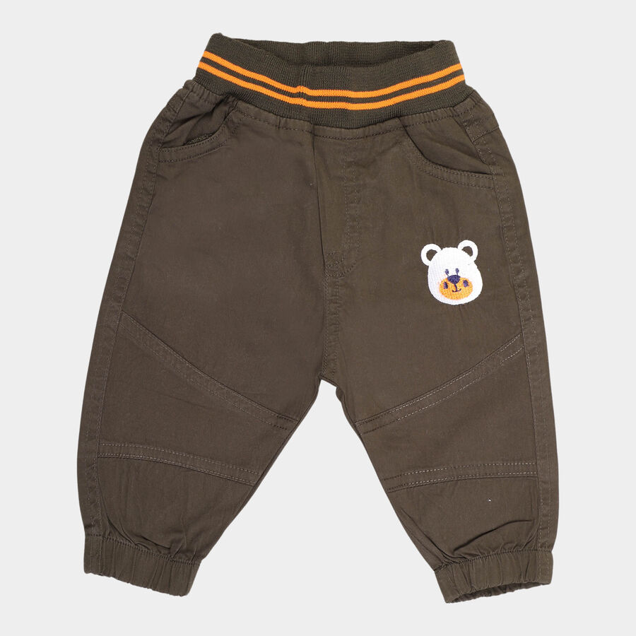 Infants Cotton Solid Trousers, Olive, large image number null