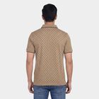 Men's Beige Cotton Polo Neck Classic T-Shirt, Beige, small