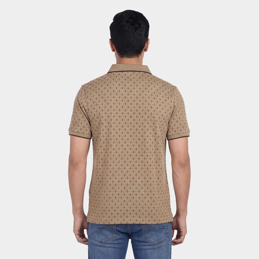 Men's Beige Cotton Polo Neck Classic T-Shirt, Beige, large