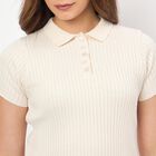 Women's White Cotton Round Neck Ruffle Sleeve Top, Off White, small