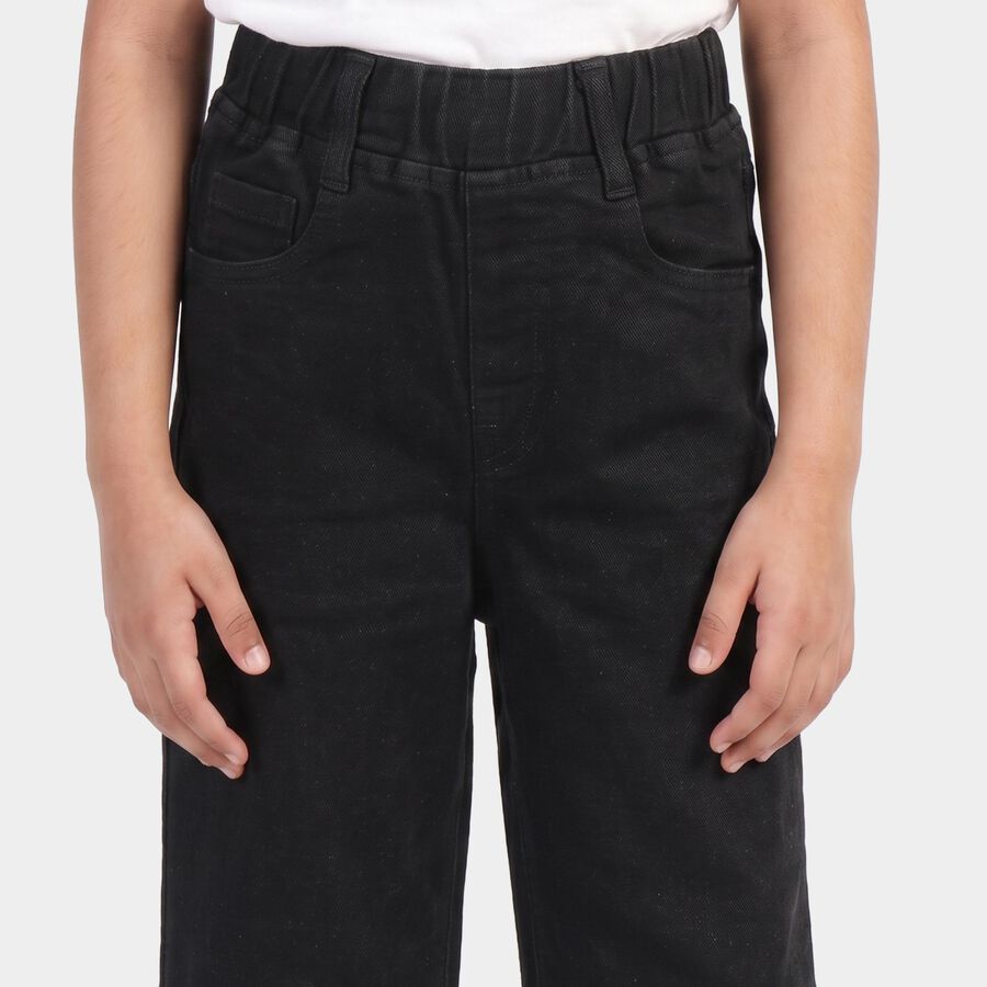 Girls Black Flared Fit Raw Hem Jeans, काला, large