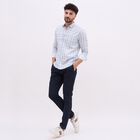 Men's Blue Slim Fit Printed Casual Trousers, Navy Blue, small image number null