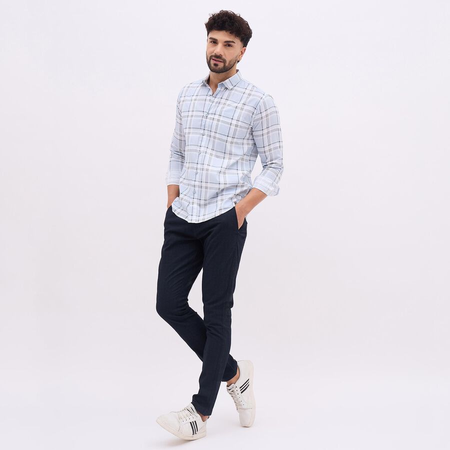 Men's Blue Slim Fit Printed Casual Trousers, Navy Blue, large image number null