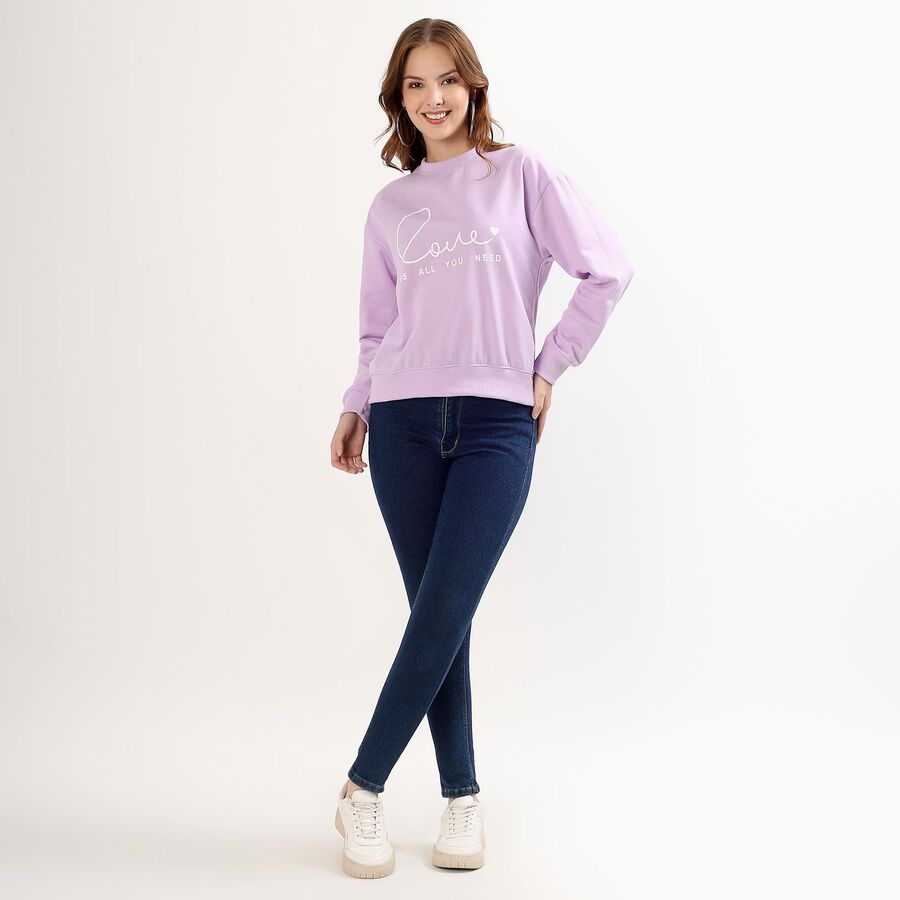 Women's Soft Lavender Crew Neck Casual Sweatshirt, लाइलेक, large image number null