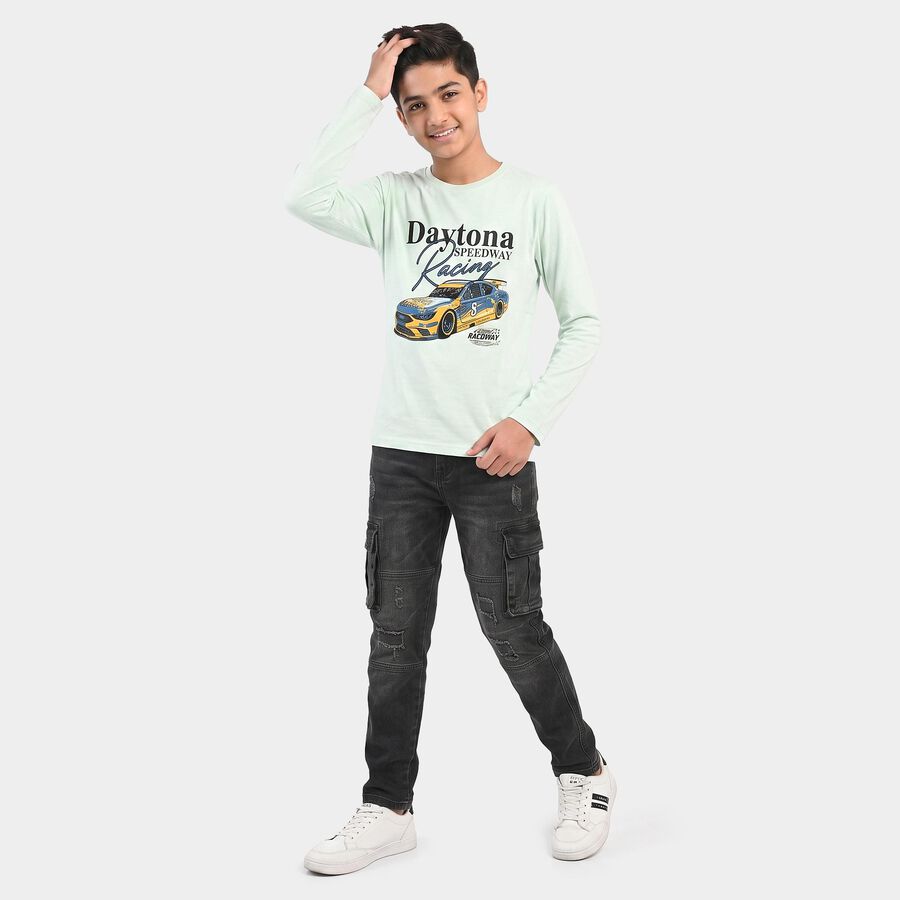 Boys Mint Green Crew Neck Regular Boys T-Shirt, Light Green, large