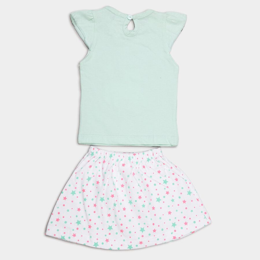 Infants Cotton Round Neck Skirt Top Set, Light Green, large image number null