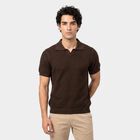Men's Brown Cotton Polo Neck Solid T-Shirt, भूरा, small
