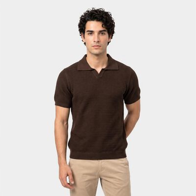 Men's Brown Cotton Polo Neck Solid T-Shirt
